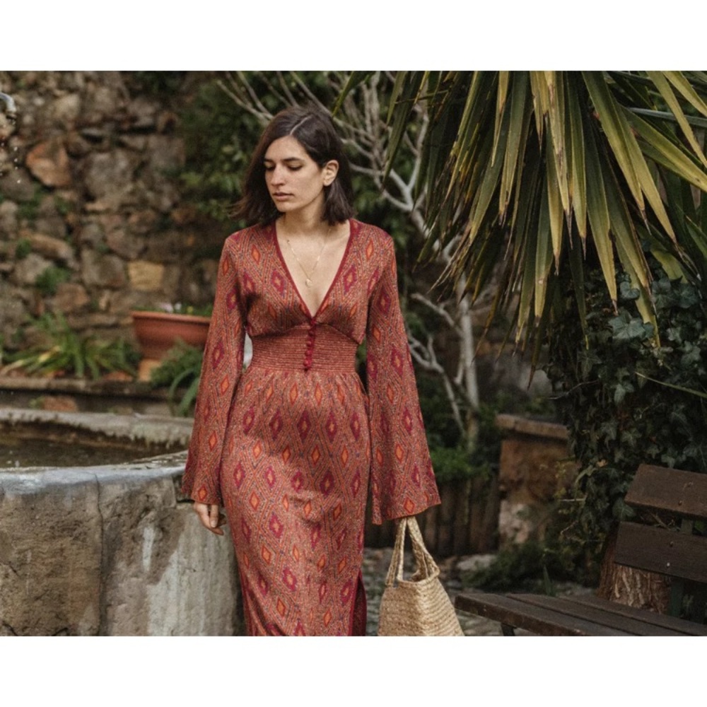 Rust Red Patterned Maxi Dress - Picture 4 of 5